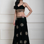 Bottle Green Velvet Lehenga Set With Gold Sequin Work