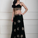 Bottle Green Velvet Lehenga Set With Gold Sequin Work