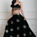 Bottle Green Velvet Lehenga Set With Gold Sequin Work