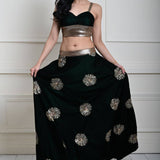 Bottle Green Velvet Lehenga Set With Gold Sequin Work