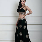 Bottle Green Velvet Lehenga Set With Gold Sequin Work