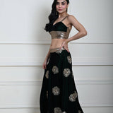 Bottle Green Velvet Lehenga Set With Gold Sequin Work