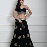 Bottle Green Velvet Lehenga Set With Gold Sequin Work