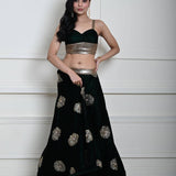 Bottle Green Velvet Lehenga Set With Gold Sequin Work