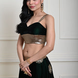 Bottle Green Velvet Lehenga Set With Gold Sequin Work
