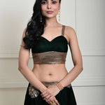 Bottle Green Velvet Lehenga Set With Gold Sequin Work