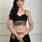 Bottle Green Velvet Lehenga Set With Gold Sequin Work