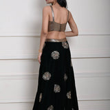 Bottle Green Velvet Lehenga Set With Gold Sequin Work