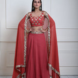 Rusty Orange Lehenga Set with Gold Sequin and Cut dana Work