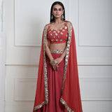 Rusty Orange Lehenga Set with Gold Sequin and Cut dana Work