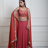Rusty Orange Lehenga Set with Gold Sequin and Cut dana Work