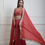 Rusty Orange Lehenga Set with Gold Sequin and Cut dana Work