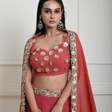 Rusty Orange Lehenga Set with Gold Sequin and Cut dana Work