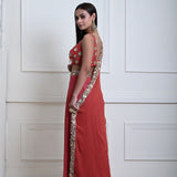 Rusty Orange Lehenga Set with Gold Sequin and Cut dana Work