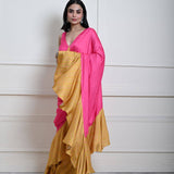Luxurious Rani Pink Ruffle Satin Saree with Designer Blouse