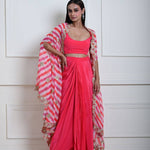 Designer Rani Pink Drape Skirt with Stylish Embroidered Cape Set