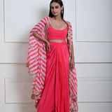 Designer Rani Pink Drape Skirt with Stylish Embroidered Cape Set