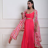 Designer Rani Pink Drape Skirt with Stylish Embroidered Cape Set