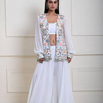 White Jacket Sharara Set, Multicolor Mirror Work Sharara, Indian Ethnic Wear, Partywear Sharara Set