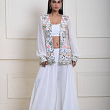 White Jacket Sharara Set, Multicolor Mirror Work Sharara, Indian Ethnic Wear, Partywear Sharara Set