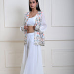White Jacket Sharara Set with Multicolor Mirror Work | Georgette| Indian Ethnic Wear Sharara|