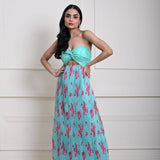 Lightweight Sea Green Maxi Dress in Pleated Crepe Chiffon