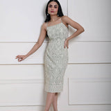 Mint Green Embroidered Midi Dress with Spaghetti Straps