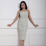 Mint Green Embroidered Midi Dress with Spaghetti Straps