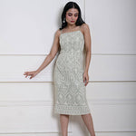 Mint Green Embroidered Midi Dress with Spaghetti Straps