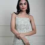 Mint Green Embroidered Midi Dress with Spaghetti Straps