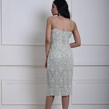 Mint Green Embroidered Midi Dress with Spaghetti Straps