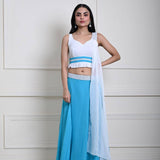 Turquoise Blue Stonework Lehenga with White Choli and Choker Dupatta