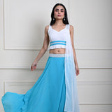 Turquoise Blue Stonework Lehenga with White Choli and Choker Dupatta