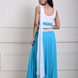 Turquoise Blue Stonework Lehenga with White Choli and Choker Dupatta