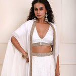 White Lehenga Choli Set Embroidered work with Cape Style Dupatta