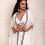 White Lehenga Choli Set Embroidered work with Cape Style Dupatta