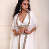 White Lehenga Choli Set Embroidered work with Cape Style Dupatta