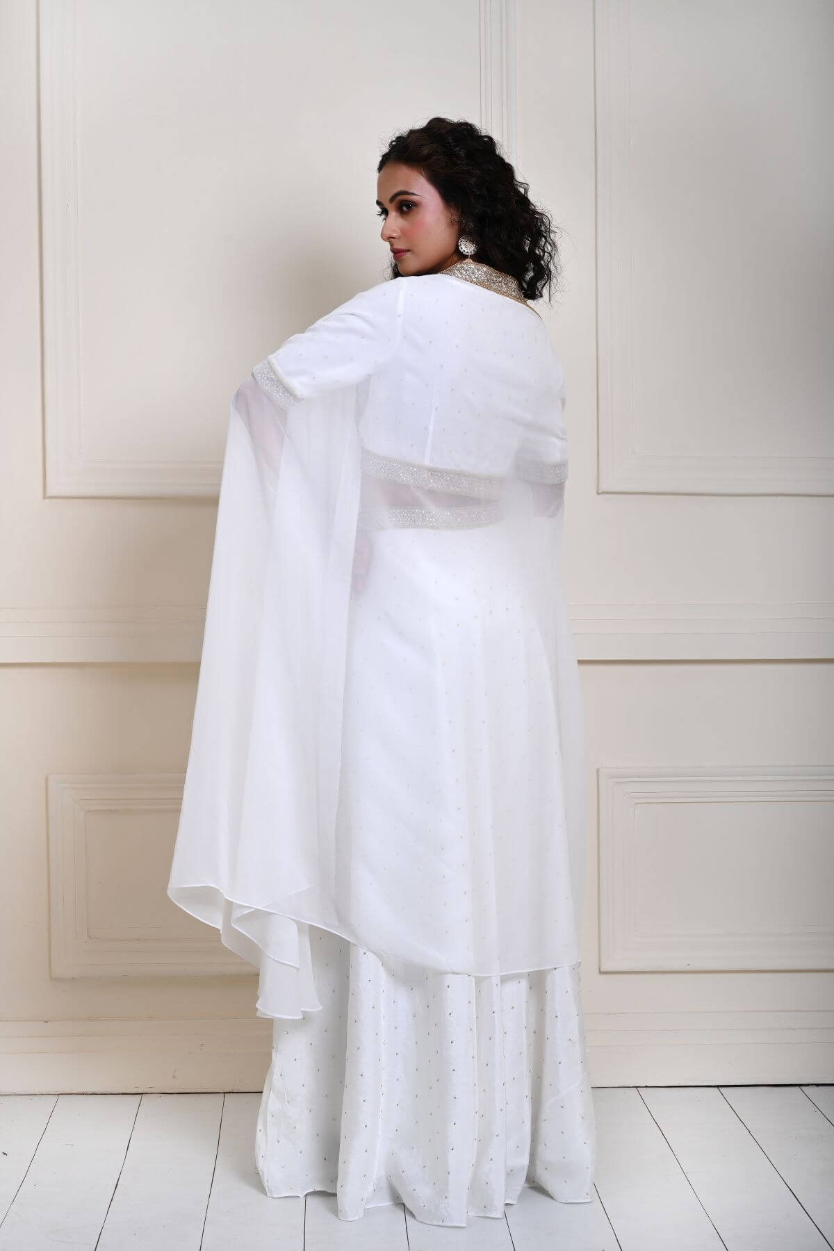 White Lehenga Choli Set Embroidered work with Cape Style Dupatta