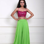 Hot Pink sequin Crop Top with Parrot Green Sharara Pant