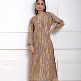 Yellow and Grey Printed Kurti Set in Cotton Silk