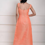 Light Orange Sleeveless Self Printed Midi Dress with Side Slit