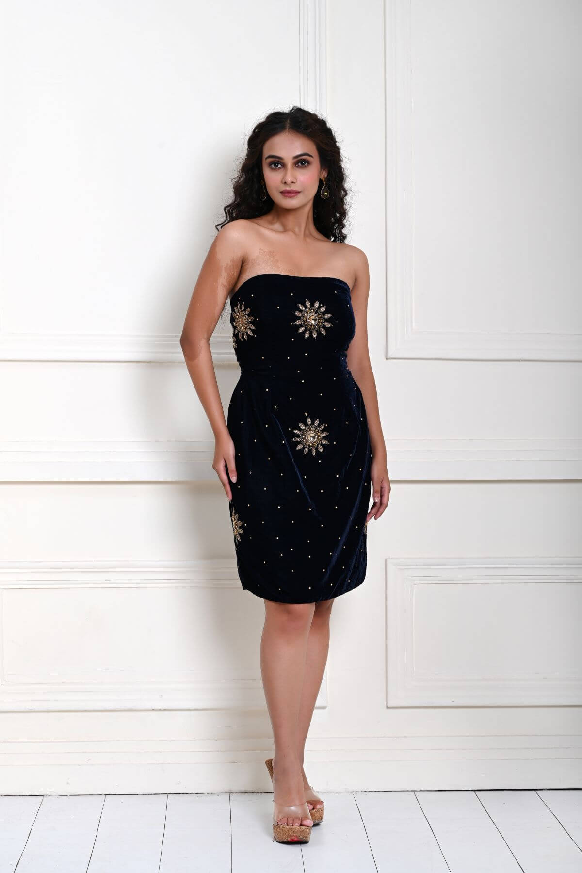 velvet blue mini dress Sister Jane velvet puffball mini dress in midnight navy