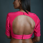 Rani Pink Blouse in Satin Silk with Half Sleeves and Back Cutout - Anvi Couture - Image 4