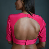 Rani Pink Blouse in Satin Silk with Half Sleeves and Back Cutout - Anvi Couture - Image 4