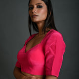 Rani Pink Blouse in Satin Silk with Half Sleeves and Back Cutout - Anvi Couture - Image 3