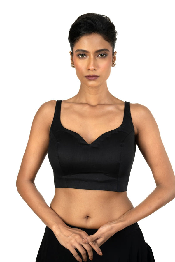 Black Sweetheart Neckline Blouse With U Back Closure - Anvi Couture