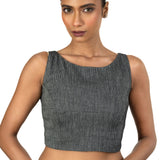 Grey Boat Neck Khadi Cotton Blouse - image 1
