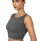 Grey Boat Neck Khadi Cotton Blouse - image 2