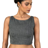 Grey Boat Neck Khadi Cotton Blouse - image 3