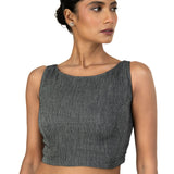 Grey Boat Neck Khadi Cotton Blouse - image 4
